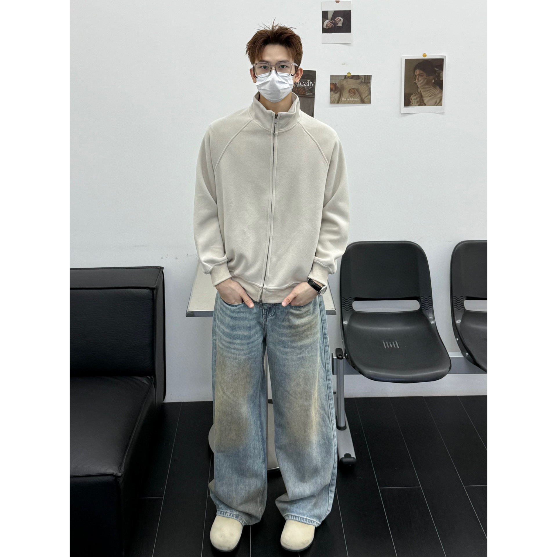 孙聖云啊雲 净版拉链卫衣外套秋季美式简约cleanfit重磅立领开衫