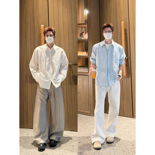 Studio 长款 孙聖云卷边条纹韩版 老钱ins阔版 慵懒衬衣潮 衬衫 AYUN