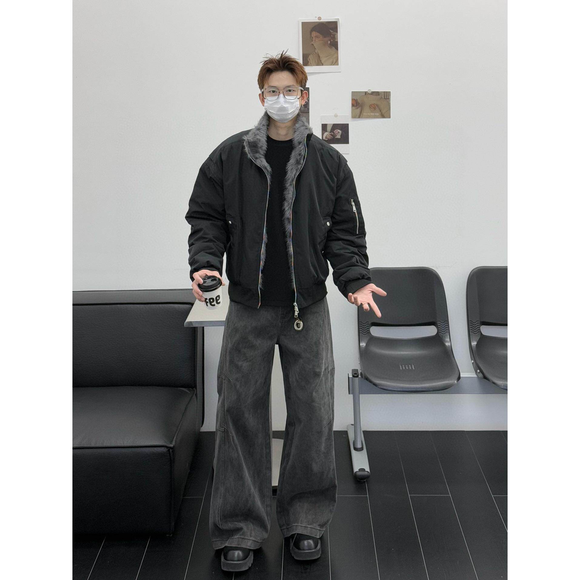 孙聖云啊雲 飞行立领毛毛棉服宽松阔版男友风夹克外套情侣夹棉潮