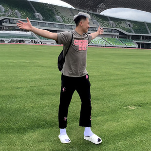 字母刺绣运动九分卫裤 男春夏篮球训练长裤 Boo孟博龙同款 Drakcle