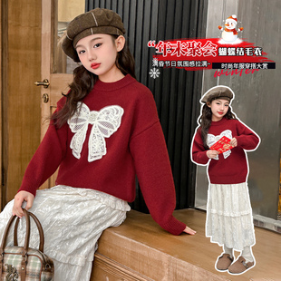 女童红色毛衣秋冬2025新款洋气半高领冬季中领圣诞本命年针织打底