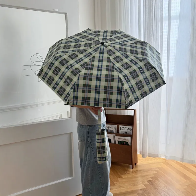 简约复古弯钩伞拼色折叠黑胶伞晴雨两用便携防晒防紫外线太阳伞