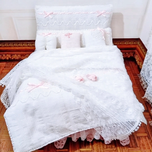 bjd六分铁艺娃床蕾丝公主床品 blythe小布娃拖鞋娃屋家具娃用配件