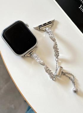 适用iwatch8苹果S9手表金属S7手链表带SE小方钻手镯款细表链女456