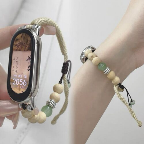 新中式串珠适用小米手环10pro表带檀香苹果iwatch11手工华为GT6女