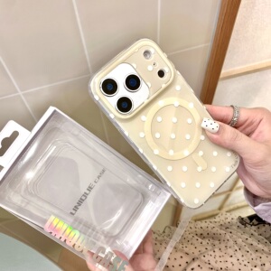 简约波点苹果iPhone14/15手机壳透明粉色蓝色保护套磁吸情侣17promax女ins风适用于苹果16pro保护套绿色