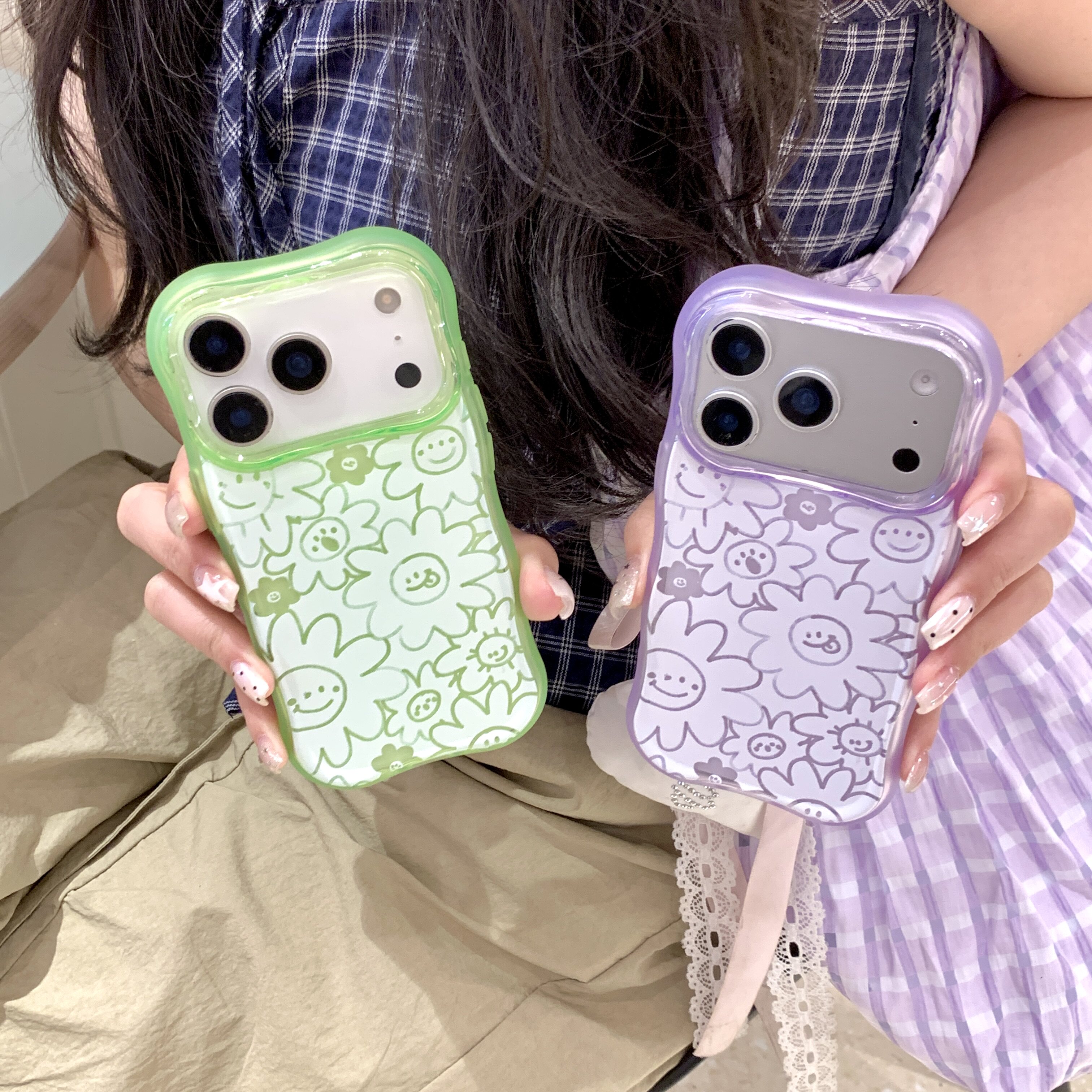小清新波浪纹17pro适用于iPhone17promax苹果15手机壳透明线条15pro笑脸花朵防摔16pro保护套16/17