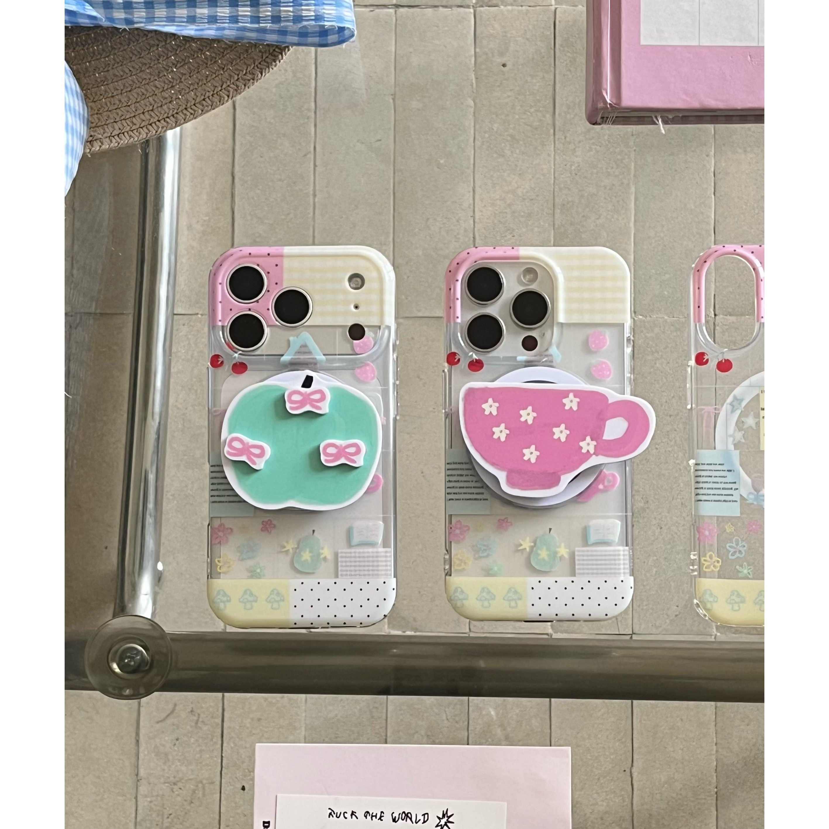 青苹果适用于iphone17promax小清新卡通手机壳15pro/16pro磁吸支架可爱立体装饰软壳16promax少女心保护套