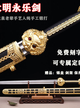 龙泉市手工锻打宝剑大明永乐剑纯铜镂刻神兽柄收藏礼品刀剑未开刃
