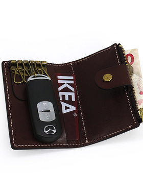 真皮植鞣头层牛皮男钥匙包拉链包零钱包汽车锁匙包硬币包便携卡包