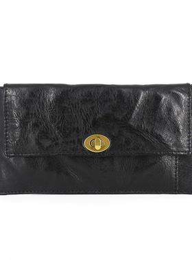 头层牛皮女长款钱包真皮复古手抓皱褶机票护照包驾驶证卡包硬币包