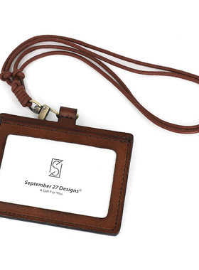 真皮植鞣头层牛皮卡套挂颈卡夹挂脖绳复古男证件套女钥匙扣学生牌