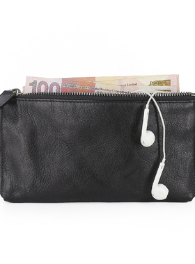 真皮植鞣头层牛皮男钱包皱褶拉链零钱包女立体收纳卡包长款手拿包