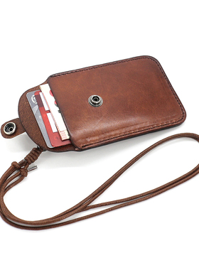 手工植鞣牛皮卡套复古真皮挂脖挂绳公交卡包迷你胸卡便携零钱包潮