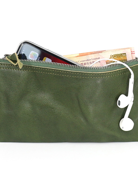 真皮头层牛皮零钱袋皱褶卡包长款男手机包女式钱包拉链收纳包便携