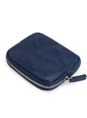 原创新品植鞣牛皮零钱包男真皮皱褶复古拉链收纳包驾驶证包卡包女