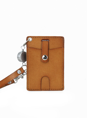 真皮植鞣头层牛皮伸缩扣公交卡套皮带挂钩装饰卡包零钱包便携随身