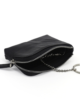 真皮皱褶头层牛皮零钱包男复古拉链钥匙包女生便携迷你卡包锁匙包