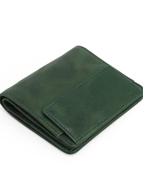 真皮植鞣头层牛皮男士钱包皱褶硬币包女短款零钱包复古驾驶证卡包