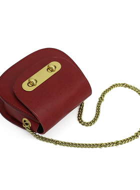 真皮植鞣牛皮斜挎包迷你复古马蹄包女链条包单肩包可爱锁扣小挎包