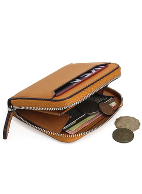 日韩原创新品头层牛皮卡包男真皮复古拉链零钱包薄款便携小钱包女