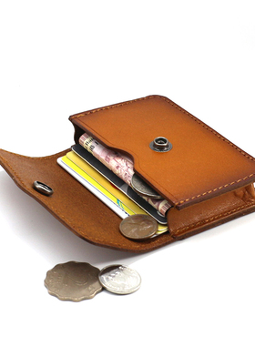 原创手工植鞣牛皮名片夹头层牛皮卡包文艺复古迷你零钱包硬币包潮