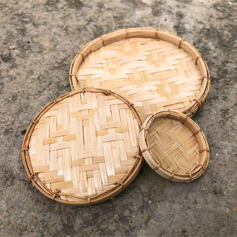 娃娃屋迷你竹编竹匾簸箕托盘竹筛子手工竹筐簸箕袖珍食玩仿真模型