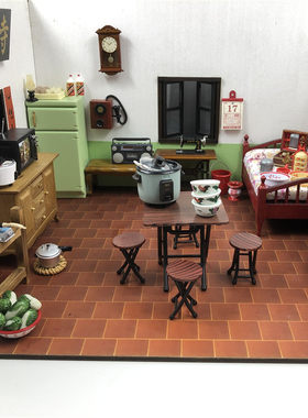 娃娃屋摆件衣柜橱柜木质家具道具迷你家居摆件仿真桌椅复古八零后