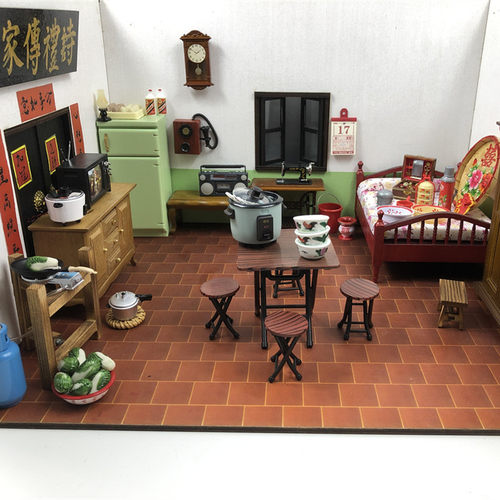 娃娃屋摆件衣柜橱柜木质家具道具迷你家居摆件仿真桌椅复古八零后