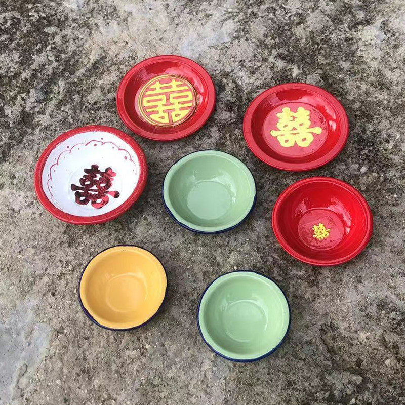 抖音同款食玩迷你厨房做饭盆真煮微缩仿真结婚餐盘双喜盘怀旧面盆