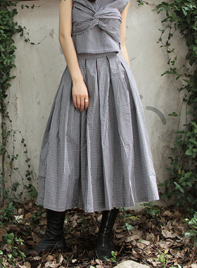 【INTO】2020夏季 黑白格子双层棉质裙裤 长裤