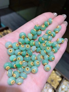 天然A货翡翠盘珠古法银厚金镶嵌多宝隔珠隔片配珠diy手链编绳配件