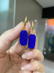 天然青金石耳坠s925纯银耳钩镶青金无事牌吊坠颜色正蓝20 一10mm