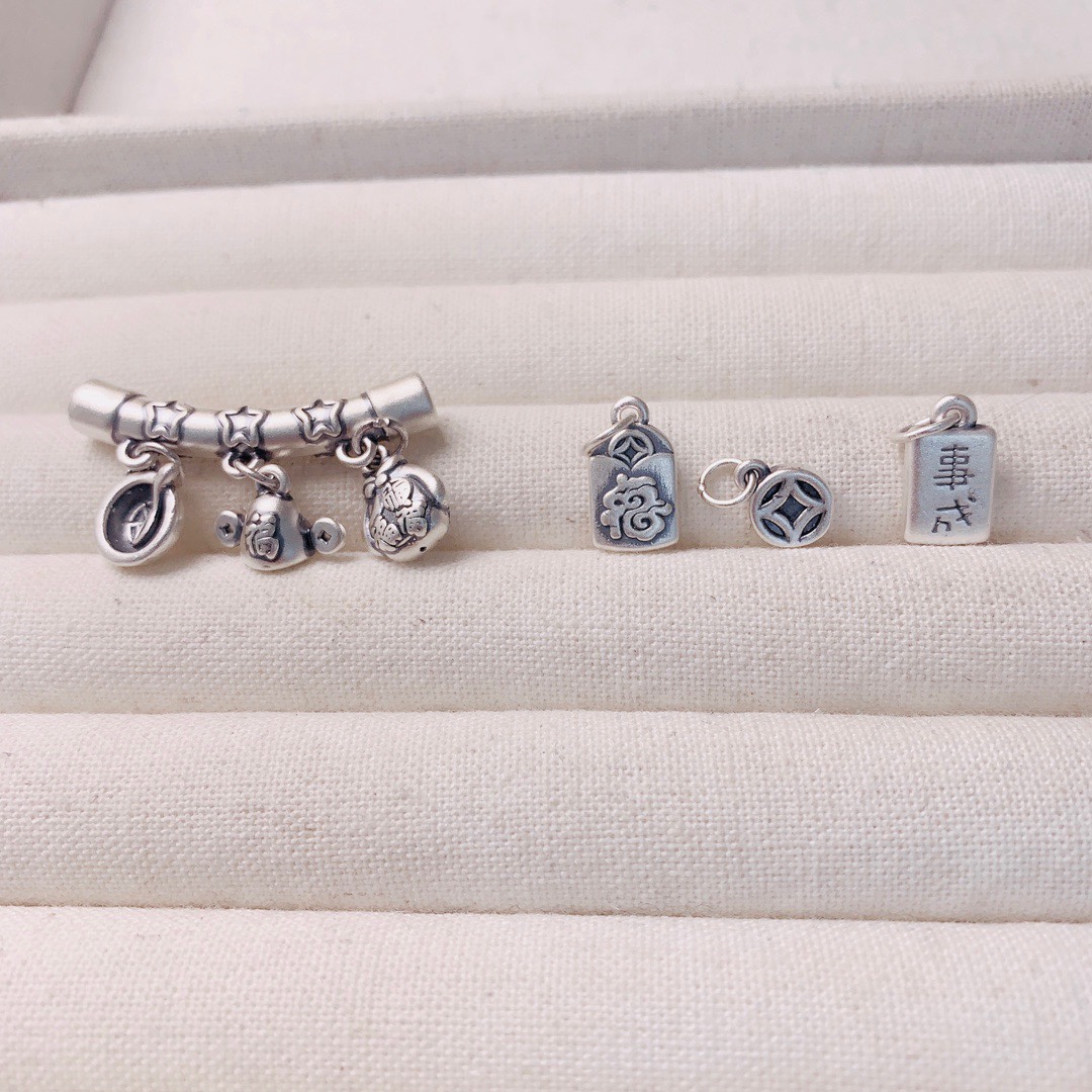 99足银官帽子弯管福牌铜钱心想事成项链吊坠提diy饰品新中式配件