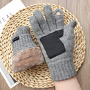 冬季 男女情侣纯羊毛线加绒厚保暖手套翻露指触屏开车骑行防滑骑行