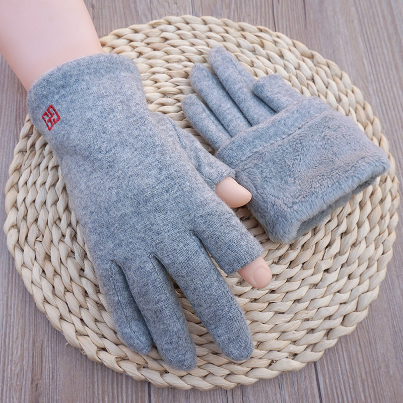 克拉斯卡男冬季羊毛加绒触屏手套