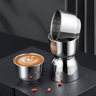 杯 316L不锈钢酒杯家用双层小酒杯防摔白酒烈酒杯茶杯咖啡意式