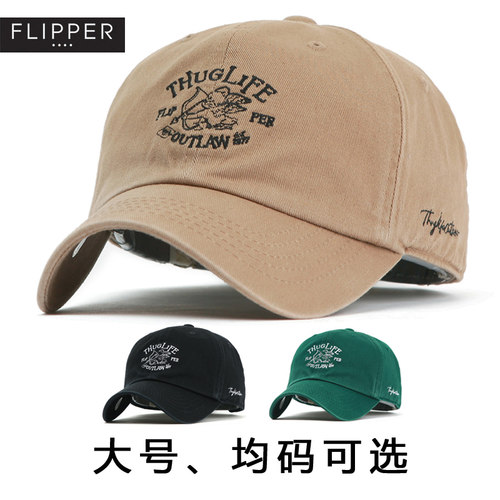 韩国Flipper正品棒球帽男女潮丘比特图案鸭舌帽大号水洗做旧帽子