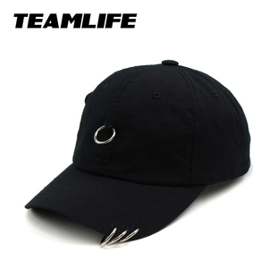 韩国正品棒球帽Teamlife春夏个性时尚铁环黑色帽子四季纯棉鸭舌帽