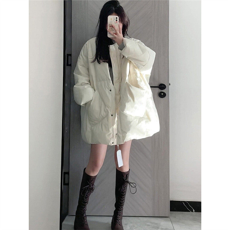 白色面包棉袄棉服外套女冬季2025新中长款炸街温柔风韩系棉衣棉袄