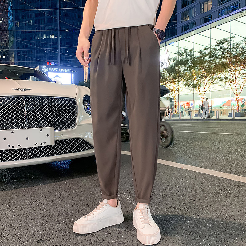 抖音夏季冰丝男士休闲裤九分裤潮流百搭裤子男X698特P45控69,男装休闲裤,电商A370