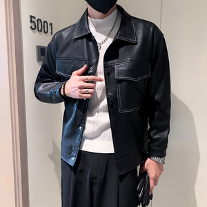 店主风秋冬男士翻领皮衣潮流帅气皮夹克夹克外套男PY21-P125图片