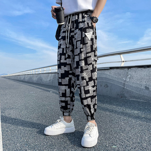 夏季薄款冰丝宽松版哈伦裤九分裤潮牌裤子男图片