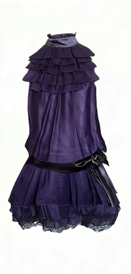 紫色条纹无袖挂脖蛋糕裙