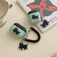 薄荷绿简约泼墨猫咪适用AirPods4保护套1/2代Pro2黑色苹果无线蓝牙耳机壳AirPods三代防摔硅胶壳华强北五代女