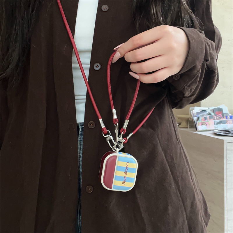 ins风竖条纹皮质AirPodspro3保护套适用AirPods4苹果无线蓝牙耳机壳挂绳款二代Pro2防摔盒5代女AirPods三代潮