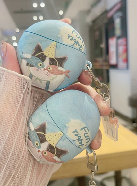 卡通磨砂猫咪适用7i耳机壳6i5i华为freebudsPro4无线蓝牙保护套se3/se2软壳clip2代AirPodsPro3防摔壳4代pro5