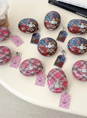 创意复古格子土星7i适用华为free clip保护套freebudsPro3Pro4无线蓝牙耳机壳6代6i防摔立体5i/6i硬壳se2/se3