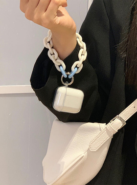 撞色奶白手链适用AirPods4代保护套二代Pro3苹果无线蓝牙耳机盒airpodspro2女款透明硅胶壳345代硅胶软壳简约