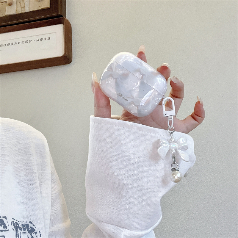 ins韩风蝴蝶结丝带适用AirPodsPro3保护套贝壳纹苹果2代无线蓝牙耳机壳AirPods4防摔女简约三代防刮硬壳5代潮